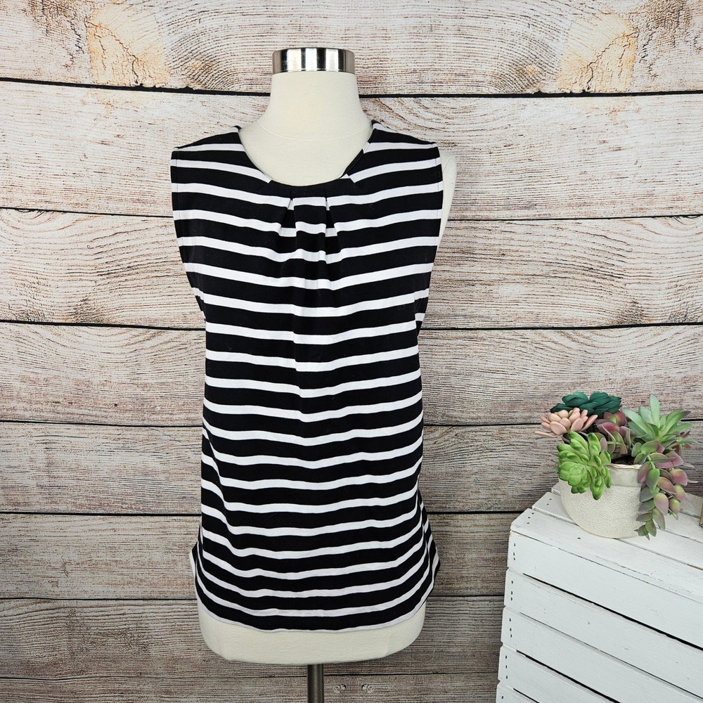 5/$25 Banana Republic Striped Tank Top Sleeveless Pleated Black‎ White XL